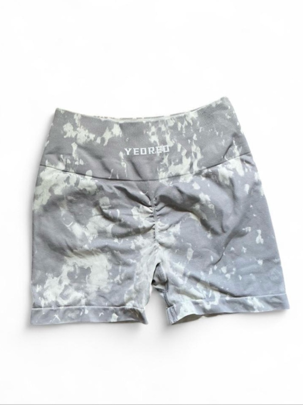 Gray Tie-Dye High-Waist Women’s Active Shorts